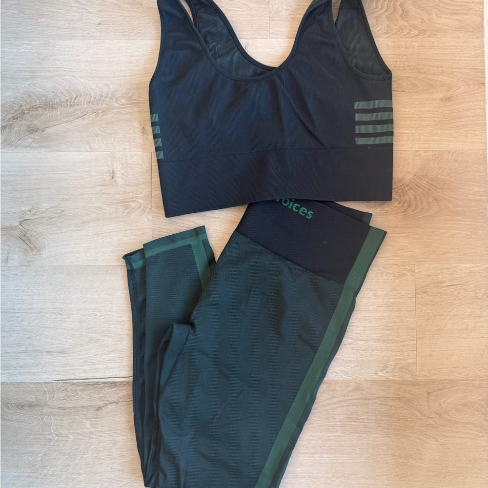 Outdoor Voices Black and Green Activewear Set